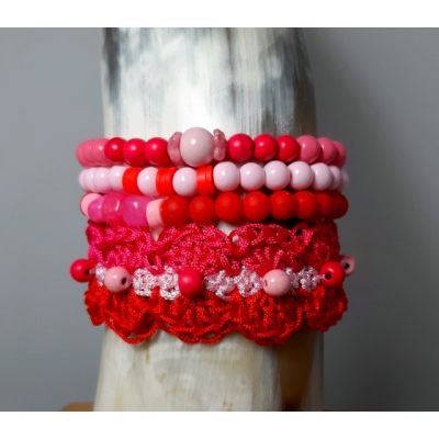 armbanden set met gehaakte armband roze/rood armbanden set met gehaakte armband roze/rood